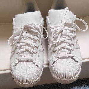 adidas White Leather Shell-Toe Sneakers